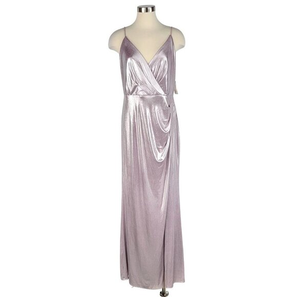 Davids Bridal DB Studio V Neck Foiled Jersey Sheath Dress Womens Size 12 Pleaded - Picture 1 of 16